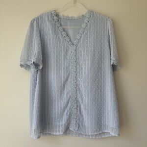 Blue Ruffled Lace Poplin Blouse Sz‎ XL